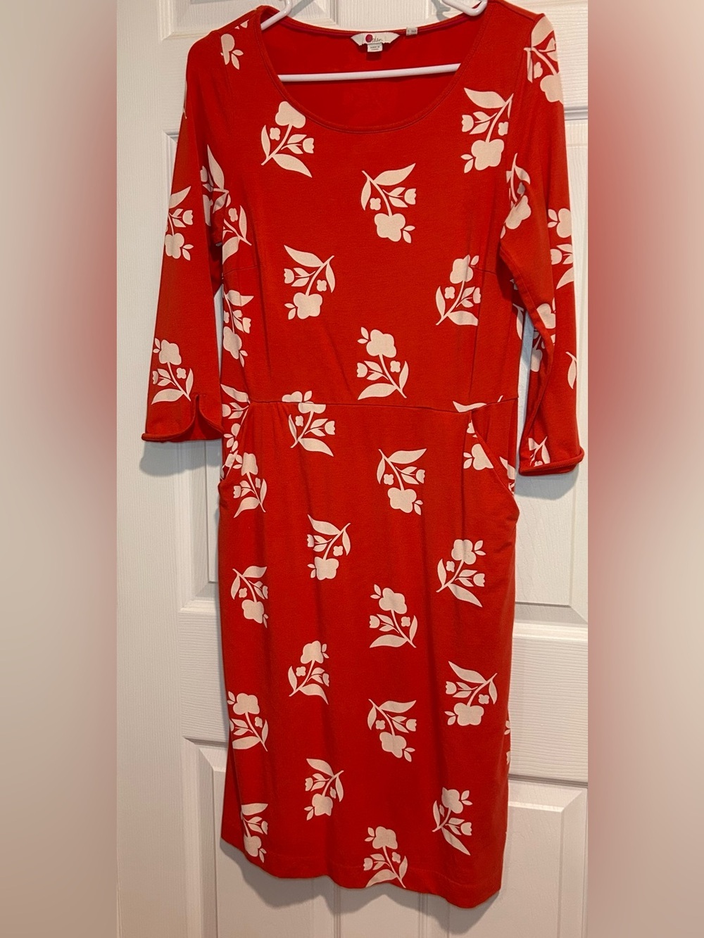 Boden Red Floral Long-Sleeve Midi Dress Size 6R